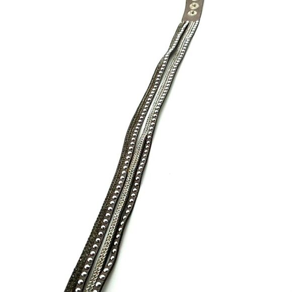 YIK Fung Crystal Studded Leather Wrap Bracelet Signed - Picture 12 of 15